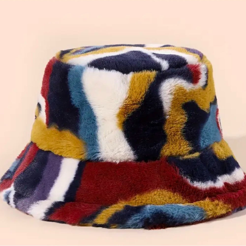 Multicolor Faux Fur Bucket Hat